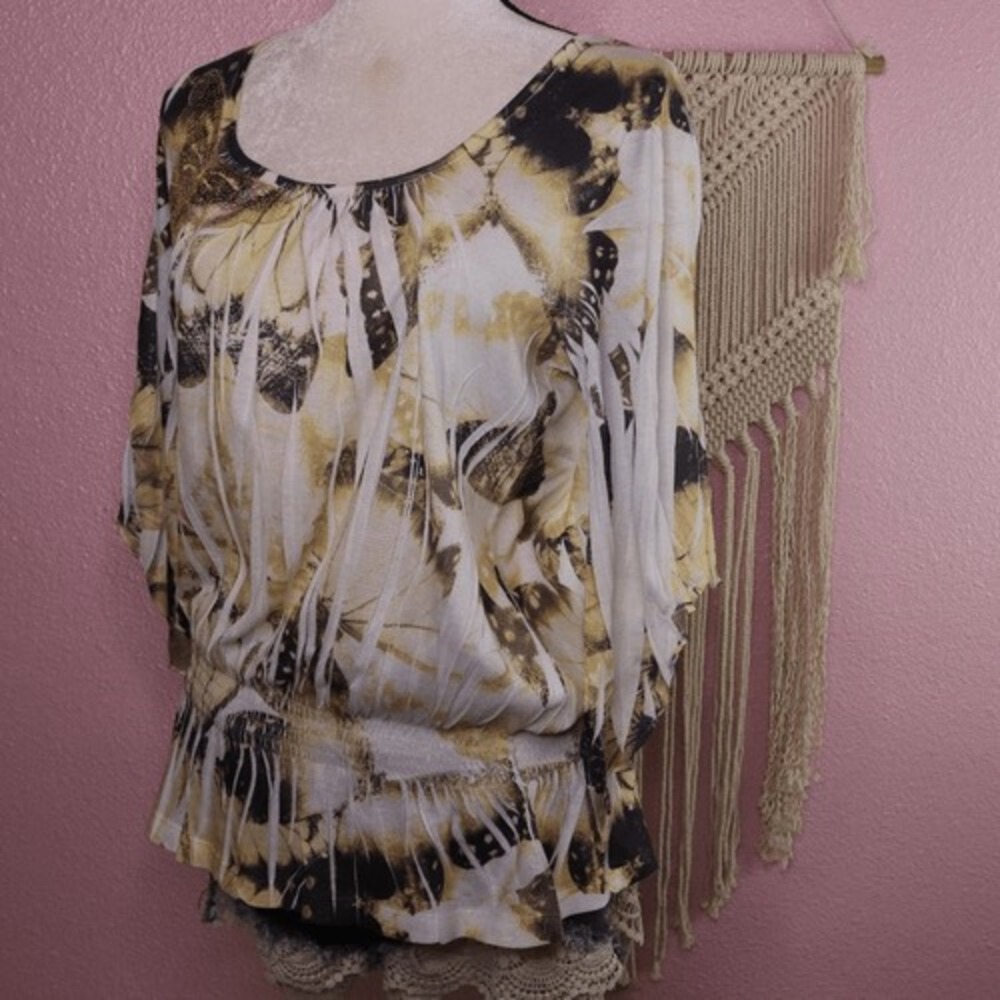 One World | Womens Printed Tie Dye Short Sleeve Blouse Medium‎